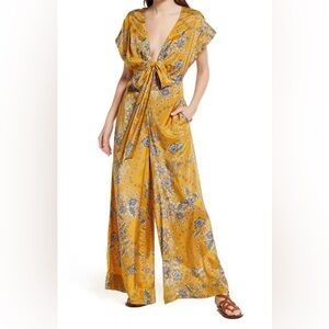 NWT Free People In the Mood for Love Floral Print Jumpsuit-Golden Combo